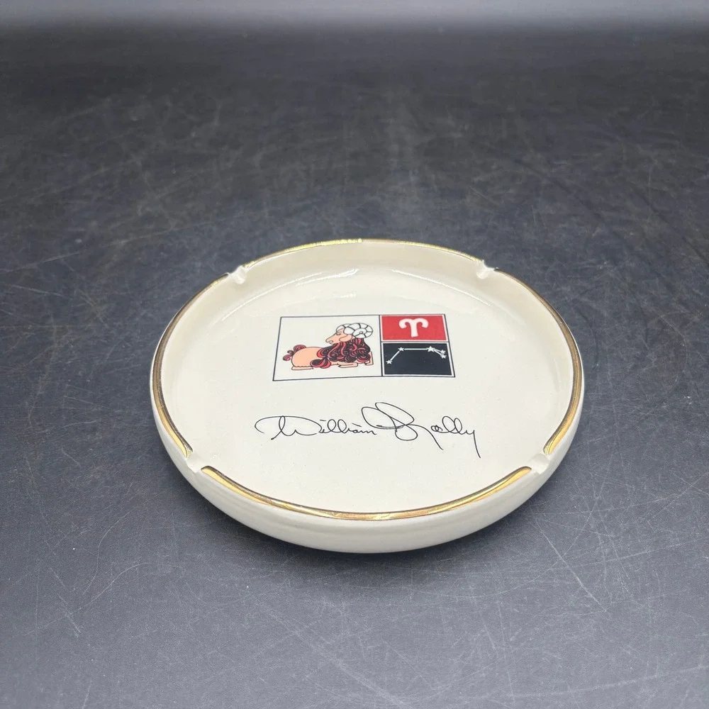 Vintage William Jolly Aries Zodiac Ceramic Ashtray Gold Rim Astrology Ram